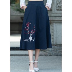 Women navy Cotton embroidery clothes Indian Sewing A line skirts oversized Summer skirt