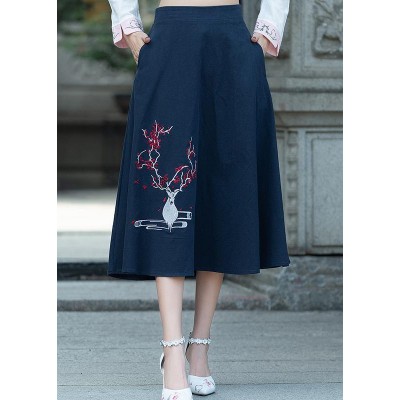 Women navy Cotton embroidery clothes Indian Sewing A line skirts oversized Summer skirt