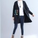 2021 fall black alphabet print cotton coat plus size v neck hooded cardigans outwear