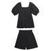 2021 women's summer fashion western style bubble sleeve black top and shorts two-pieces