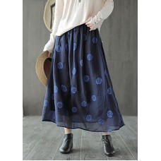 Linen Navy Blue Female Dots Skirt