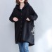 autumn new prints black casual coats oversize hooded back side open cardigans clothes